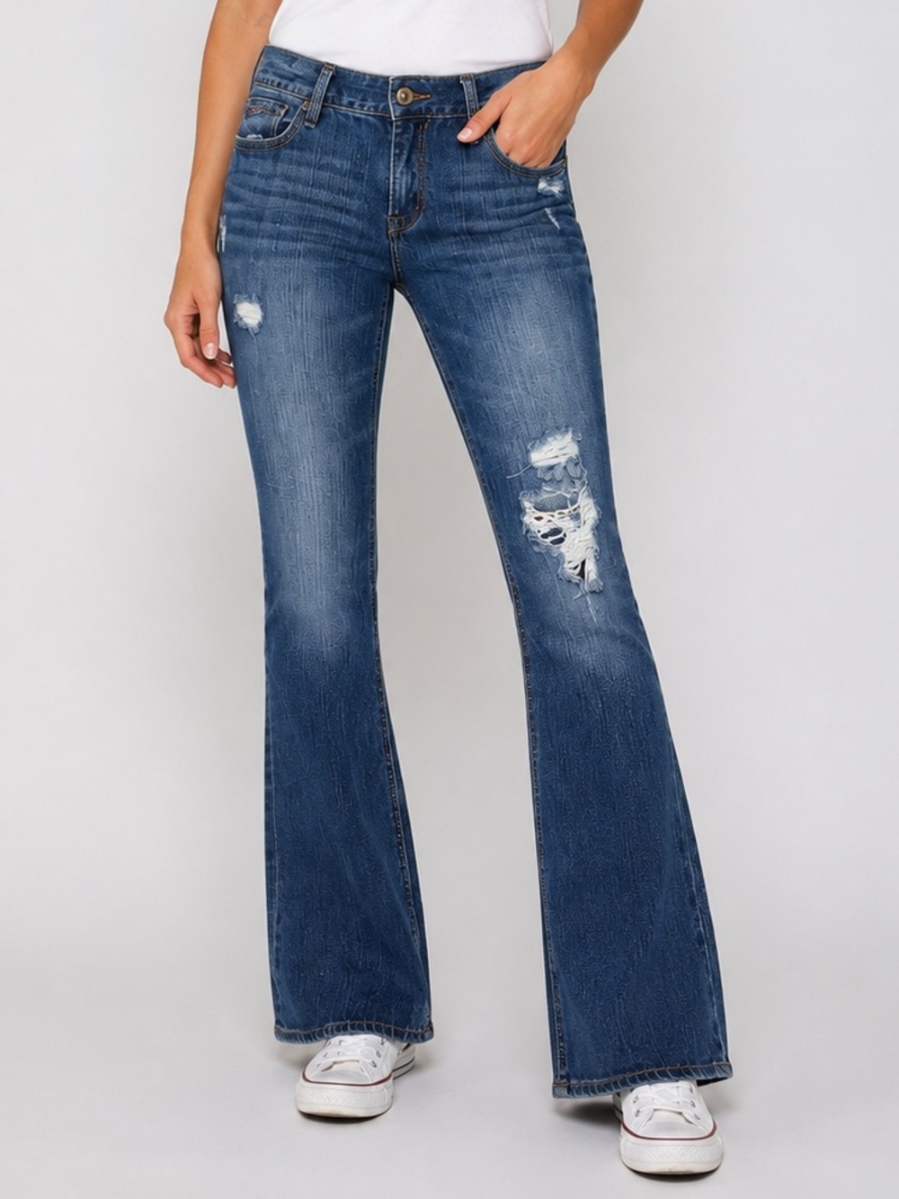Hollister Distressed Bootcut Jeans Size 5S Low Rise Y2K Medium Wash